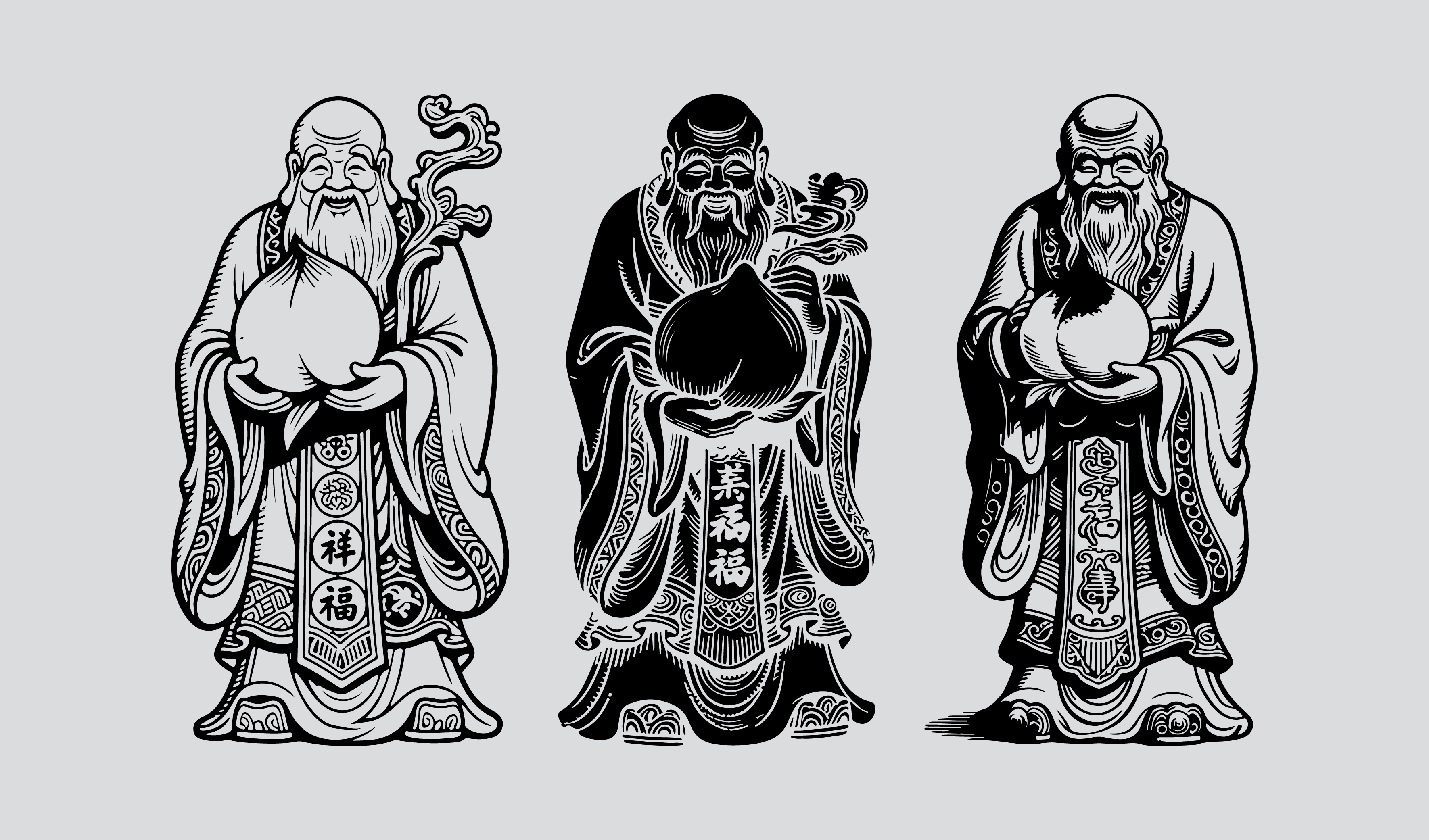 传统 喜庆 恭喜祝福发财寿星插画矢量元素线条